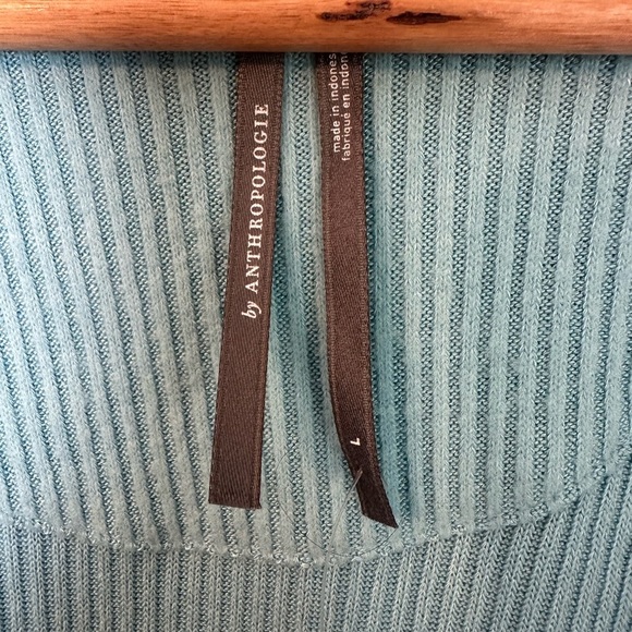 NWT By Anthropologie ribbed wrap front surplice balloon sleeve long sleeve top L - Picture 4 of 7